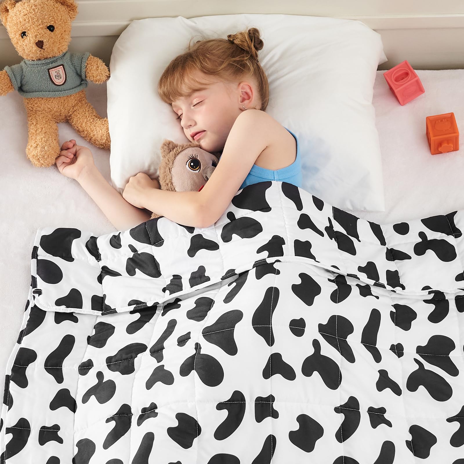 Yescool Weighted Blanket 3 Pounds Cooling Weighted Lap Blanket, Cow Print Heavy Blanket For Sleeping, Comfortable Weighted Throw